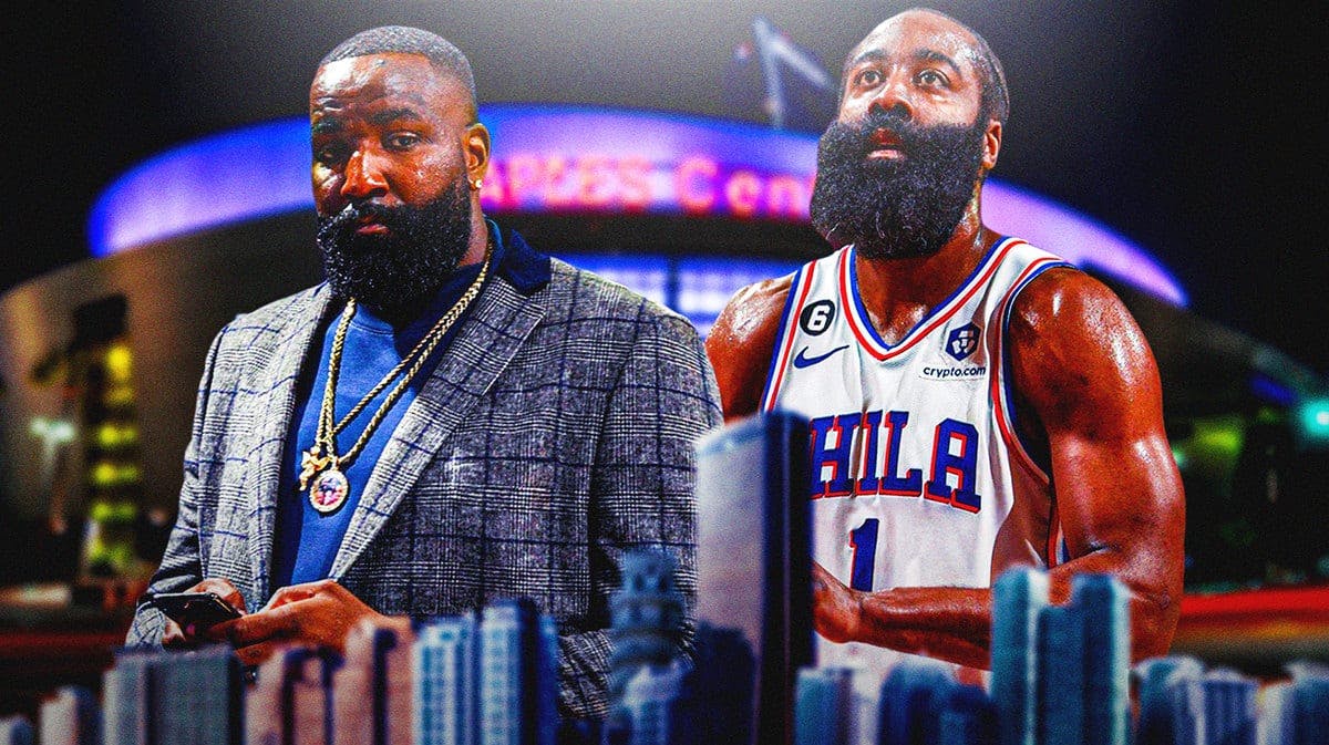Kendrick Perkins stands next to James Harden after Anthony Davis and Lakers beat the Suns.