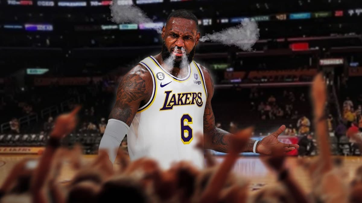 LeBron James with smoke coming out his nose and ears