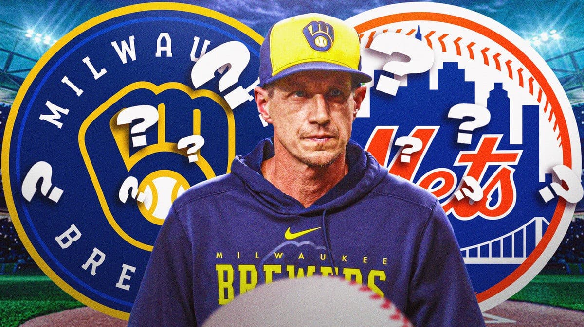 Craig Counsell with Brewers and Mets logos