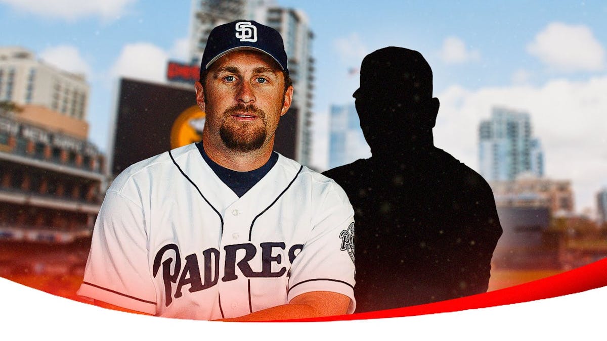 Phil Nevin in a Padres jersey Silhouette of Benji Gil next to him