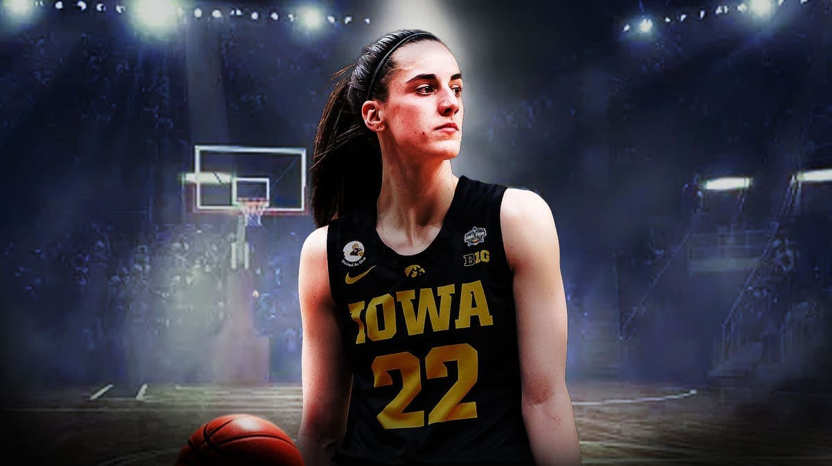 NCAA women's basketball: Caitlin Clark and a close up of basketball on court