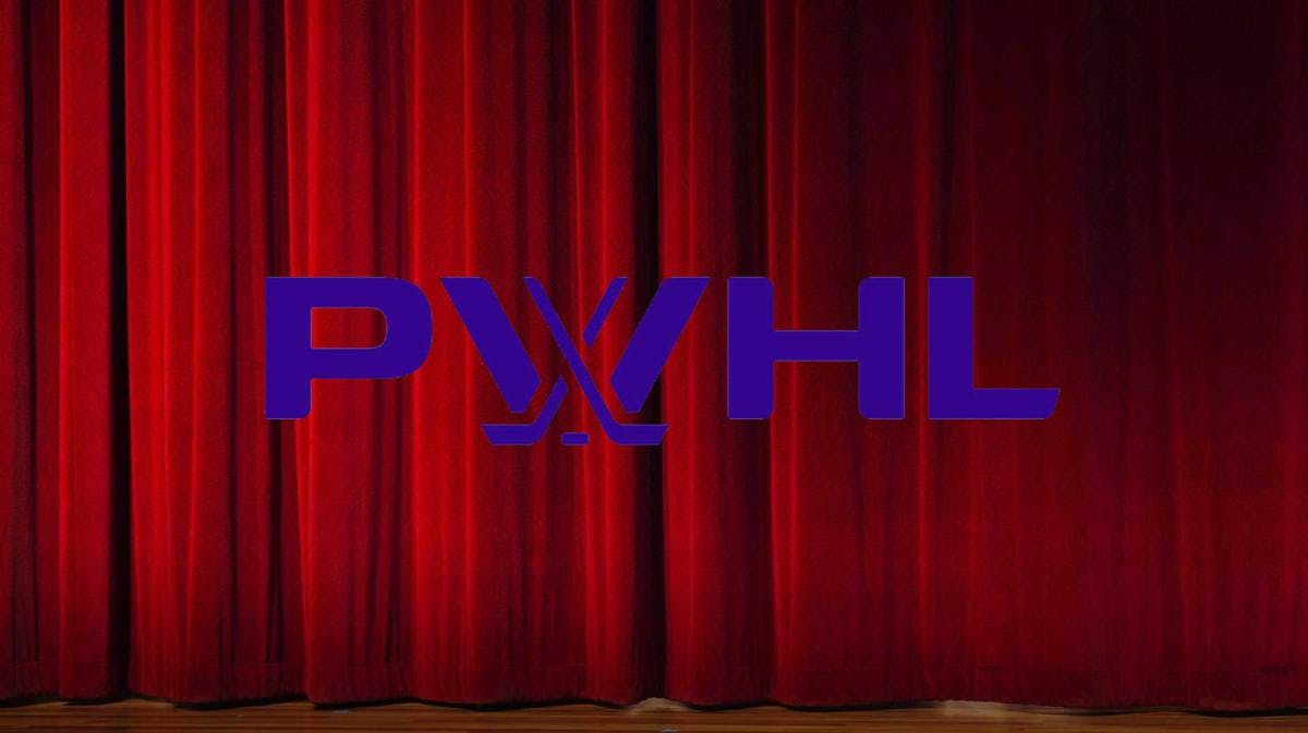 graphic - A stage curtain around the PWHL logo as if something is going to be revealed