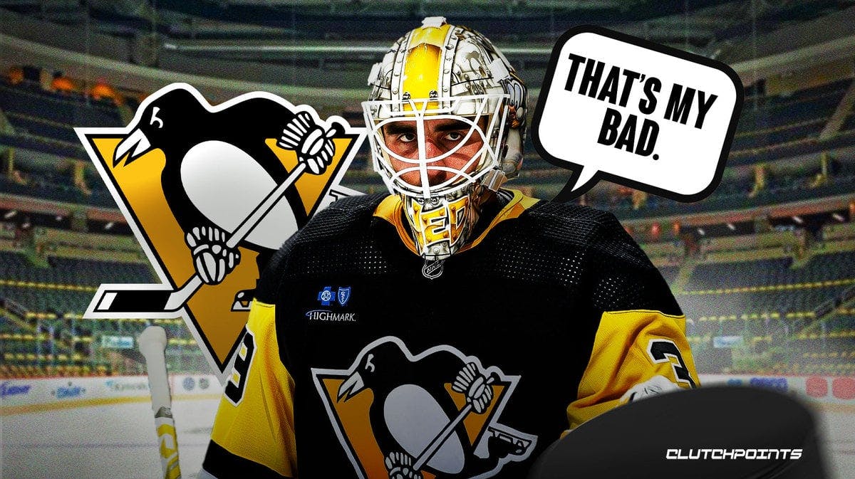 Pittsburgh Penguins goalie Alex Nedeljkovic saying "that's my bad" at PPG Paints Arena