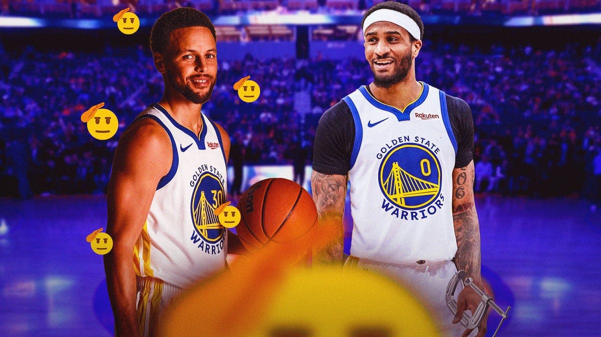 Warriors' Stephen Curry smiling with salute emojis beside him, Gary Payton looking proud