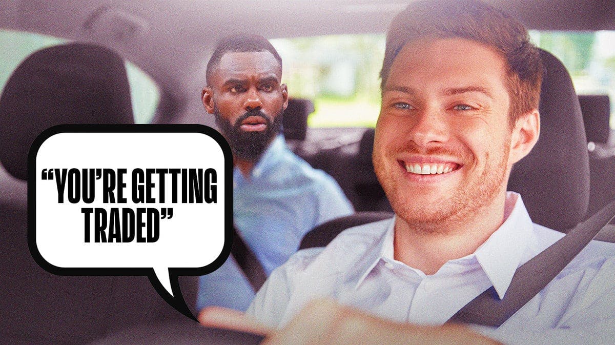 Mavs Tim Hardaway Jr in back of car looking stunned, driver saying "you're getting traded"