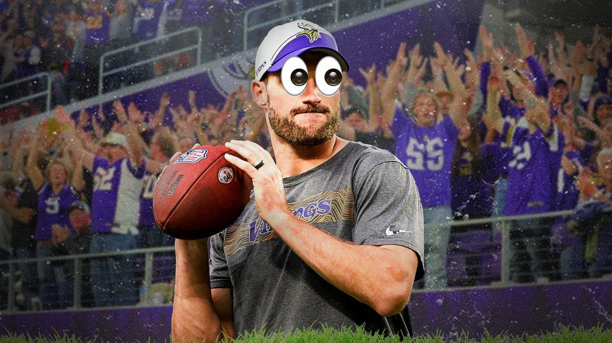 Minnesota Vikings QB Kirk Cousins with exaggerated eye-popping emoji on his face/eyes to shock surprise