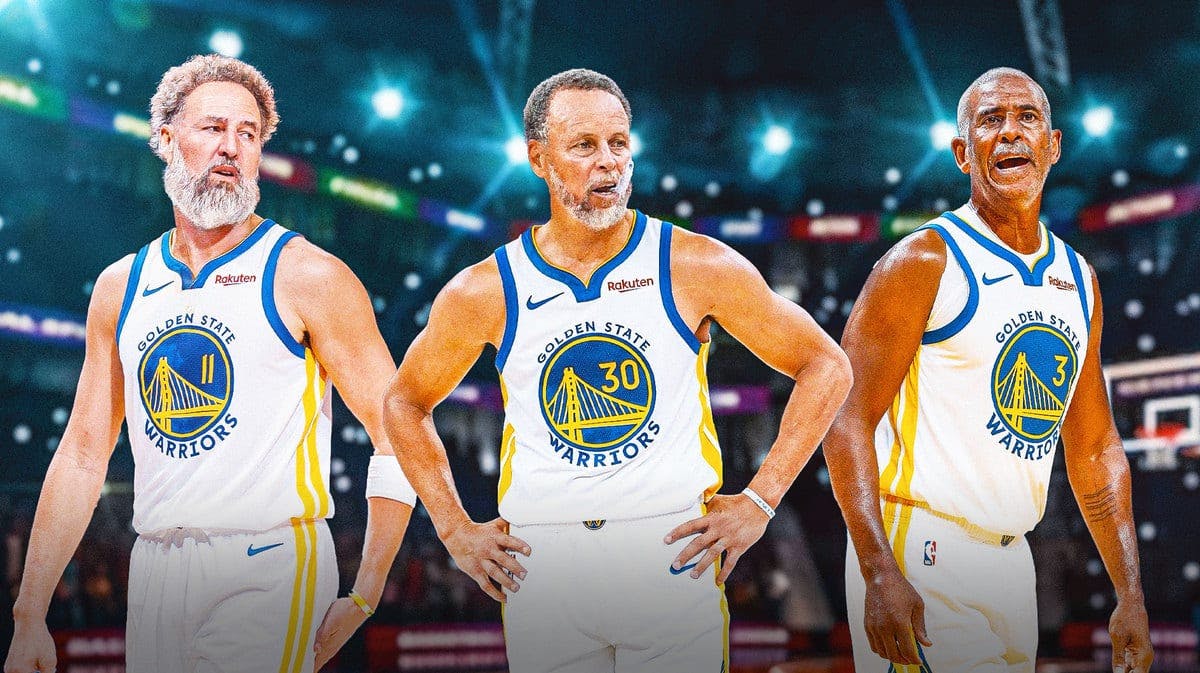 Stephen Curry, Chris Paul, and Klay Thompson of the Warriors looking like old people