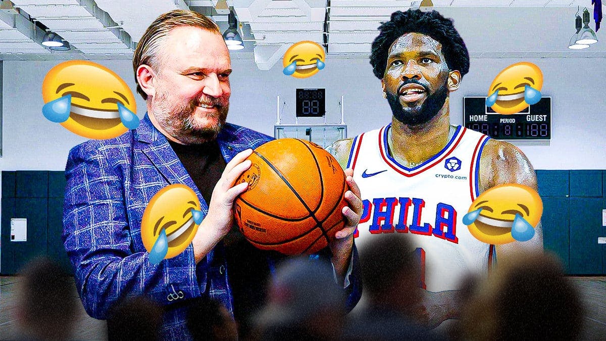 Sixers Joel Embiid with Daryl Morey