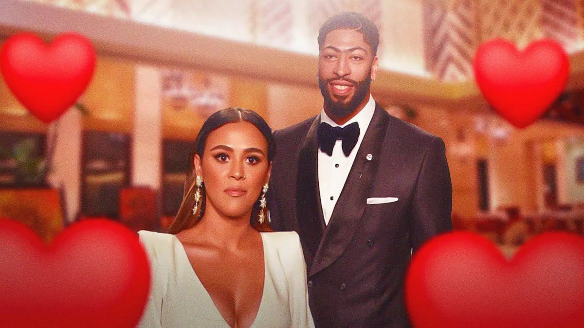 Marlen Davis and Anthony Davis surrounded by hearts.