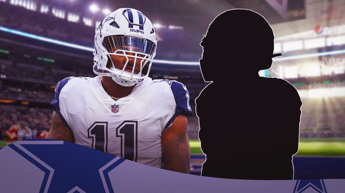 Dallas Cowboys linebacker Micah Parsons with a silhouette of Philadelphia Eagles quarterback Jalen Hurts.