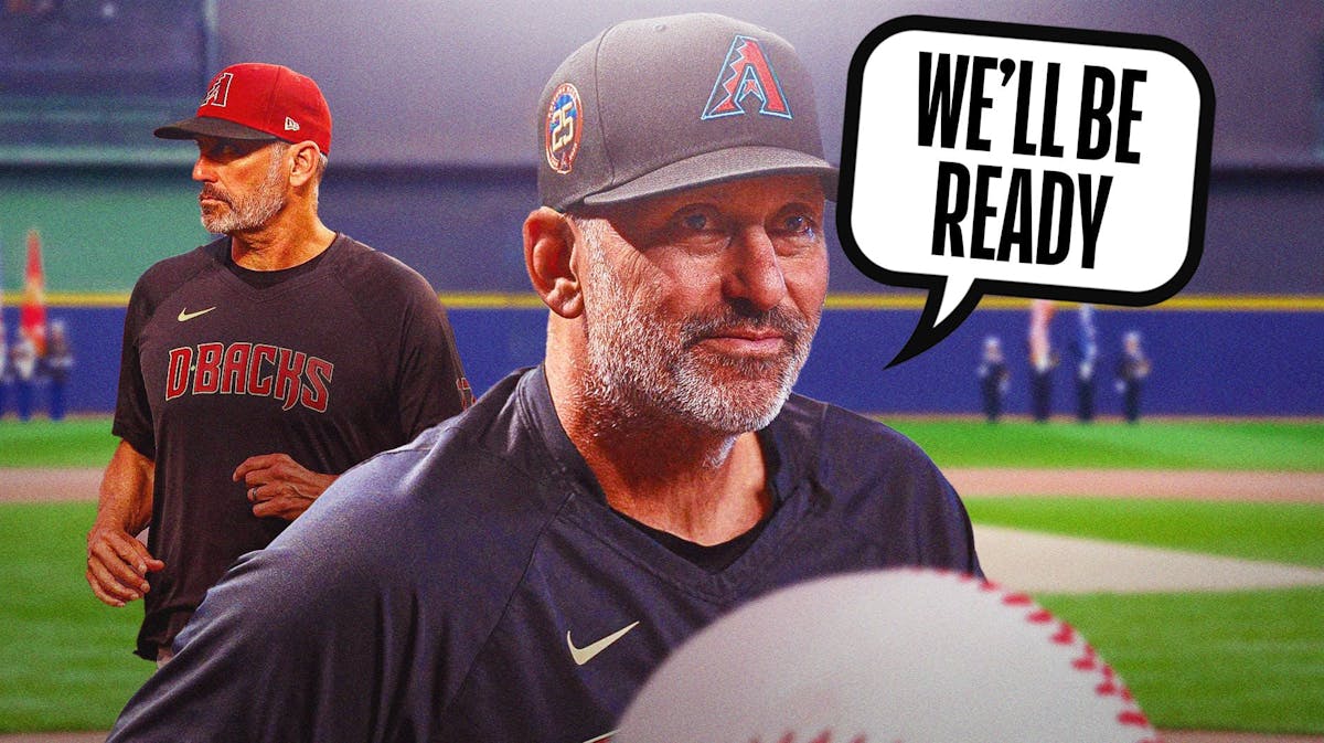 Torey Lovullo in a Diamondbacks jersey with a caption bubble saying “We’ll be ready”