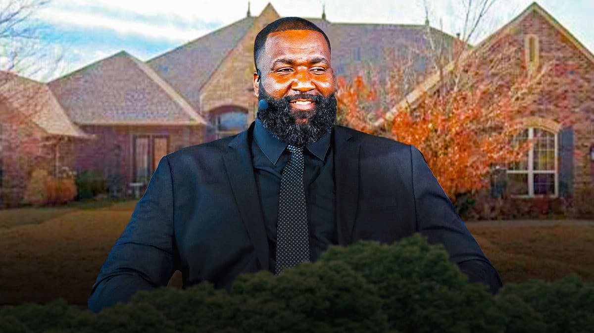 Kendrick Perkins in front of his former home in Oklahoma.
