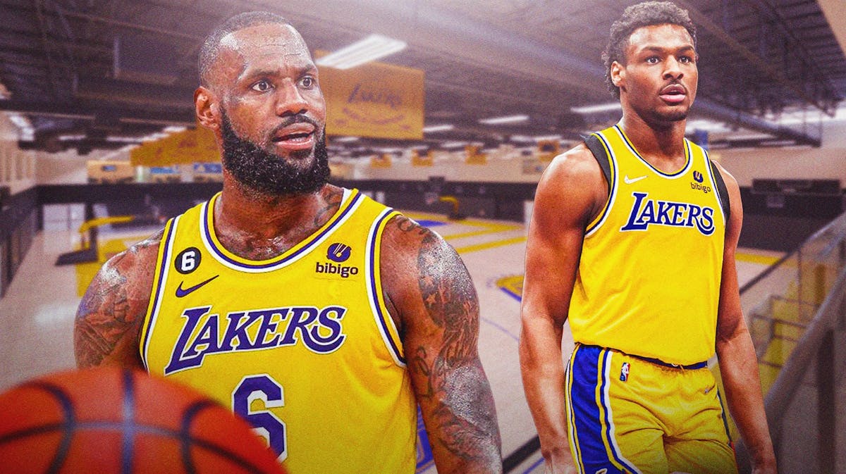 LeBron James and his son Bronny, both in Lakers uniforms