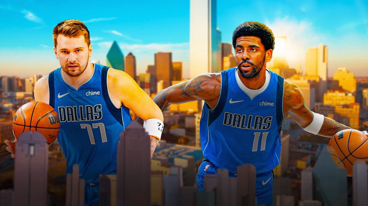 Mavs' Kyrie Irving, Mavs' Luka Doncic in the city of Dallas but playing basketball.