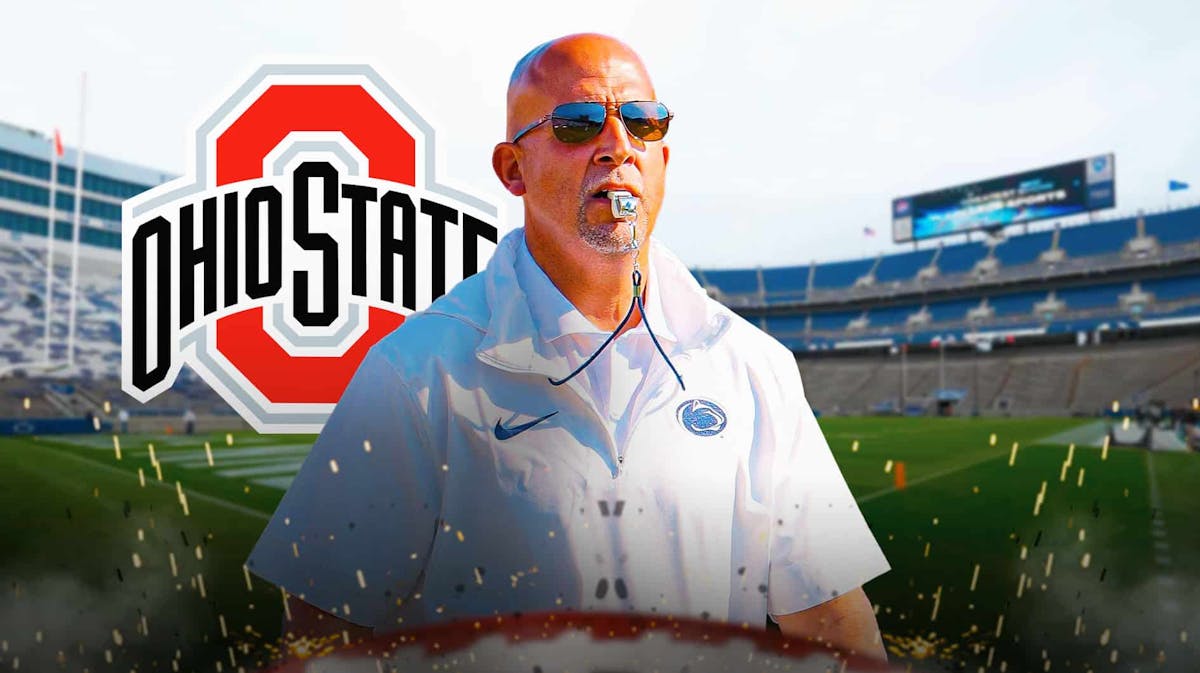 Penn State football, Ohio State football, James Franklin, Nittany Lions, Josh Pate, James Franklin and Ohio State logo with Penn State football stadium in the background