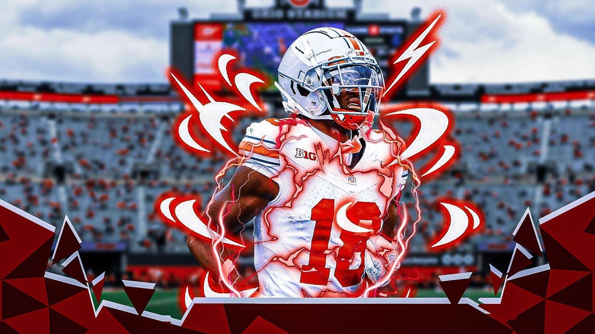 Action shot of Marvin Harrison JR of Ohio State football with electricity effect
