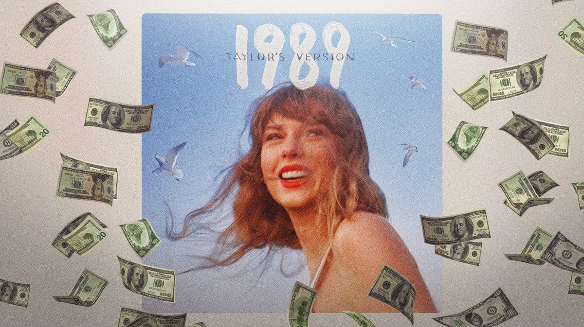 1989 (Taylor's Version) Taylor Swift album cover and money.