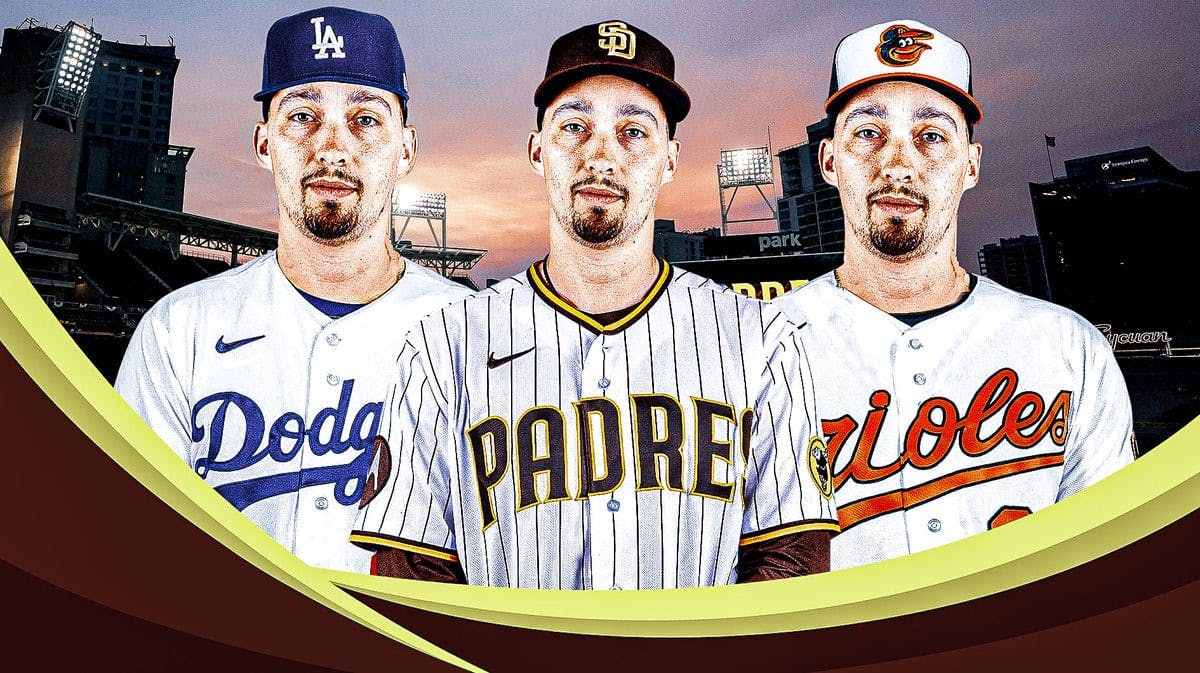 Blake Snell in Padres, Dodgers and Orioles jerseys