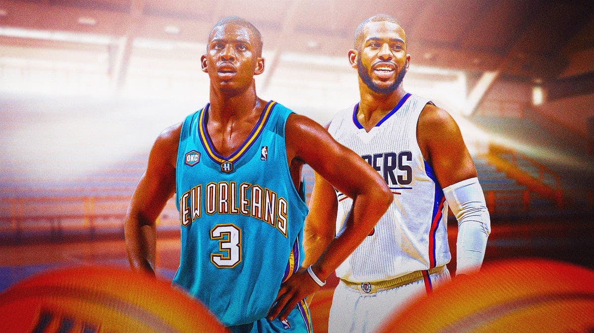 Chris Paul in New Orleans Hornets jersey, another photo of him in Clippers jersey