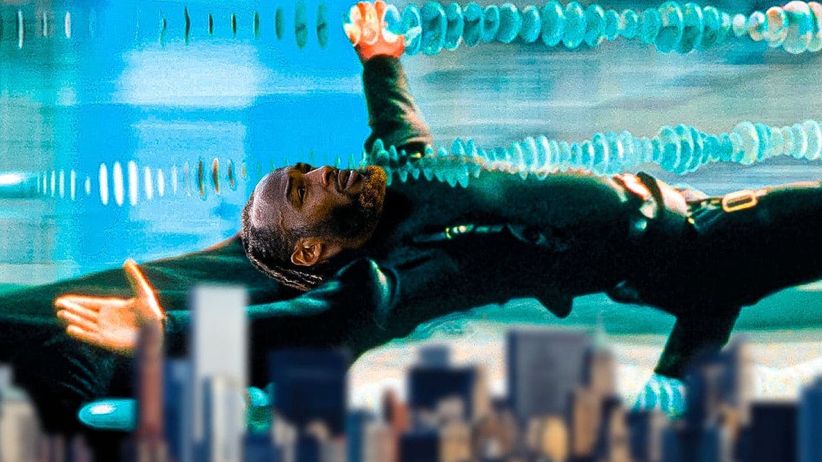 Aaron Jones dodging bullets as Neo from The Matrix
