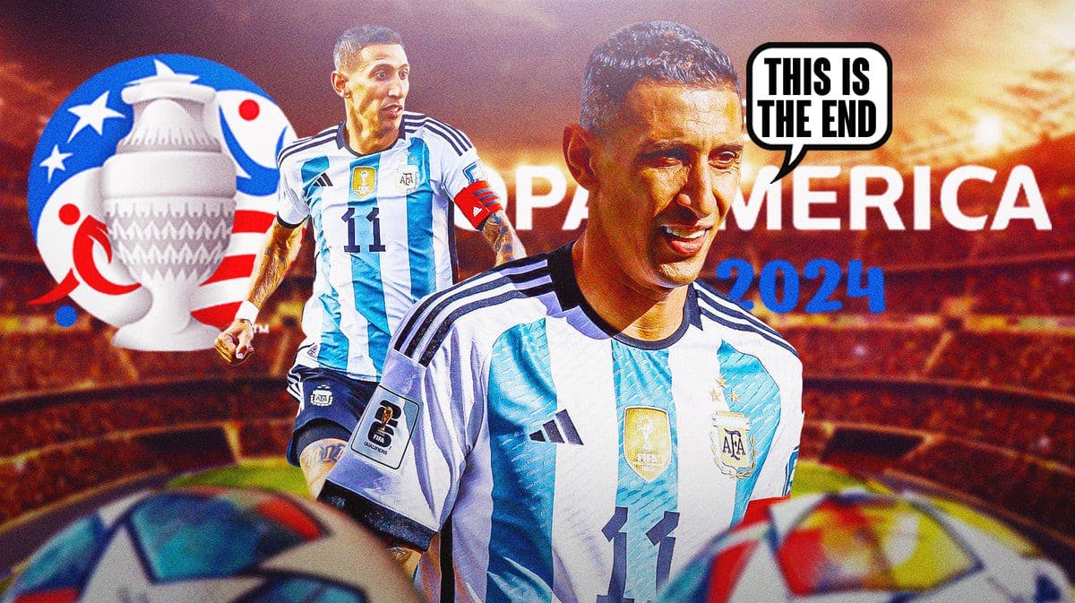 Angel Di Maria in Argentina jersey in action saying “This is the end” Copa America 2024 logo in background