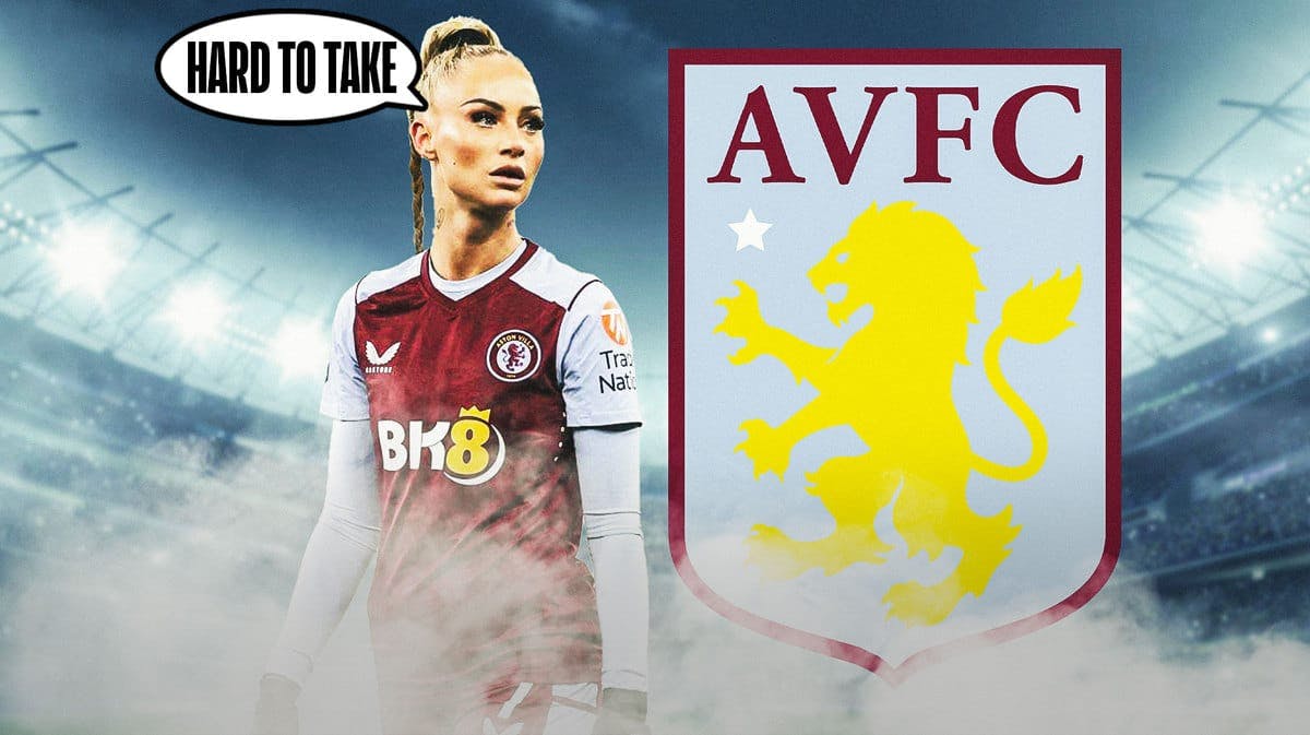 Alisha Lehmann saying: ‘Hard to take’ in front of the Aston Villa logo