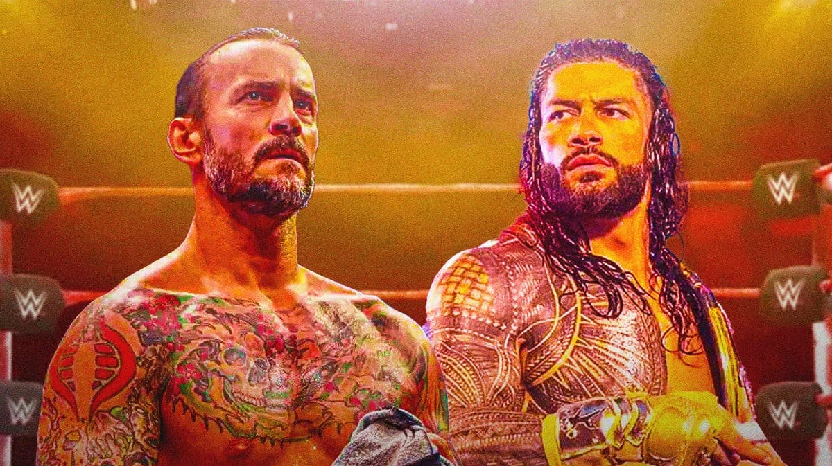 CM Punk and Roman Reigns in a WWE ring.