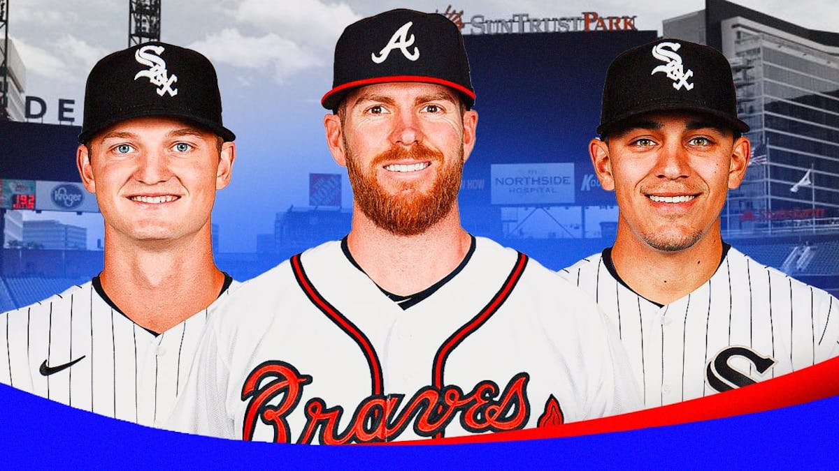 Aaron Bummer in a Braves uni, with Michael Soroka and Nicky Lopez in a White Sox uni