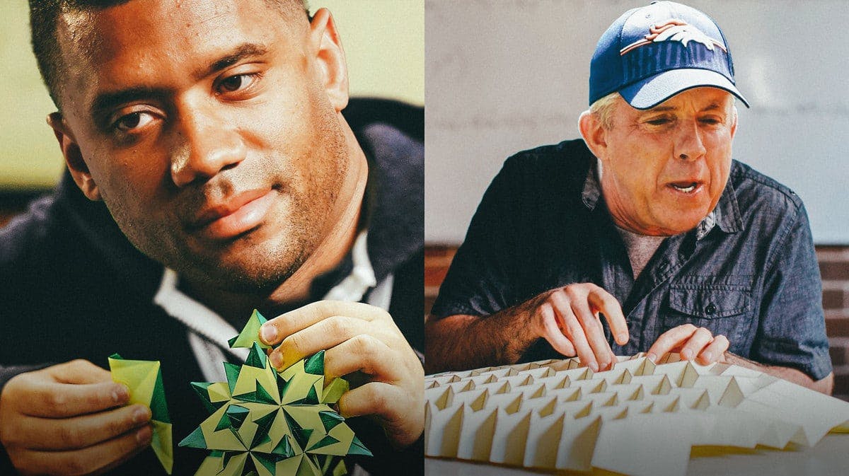 Russell WIlson and Sean Payton of the Broncos as men making origami