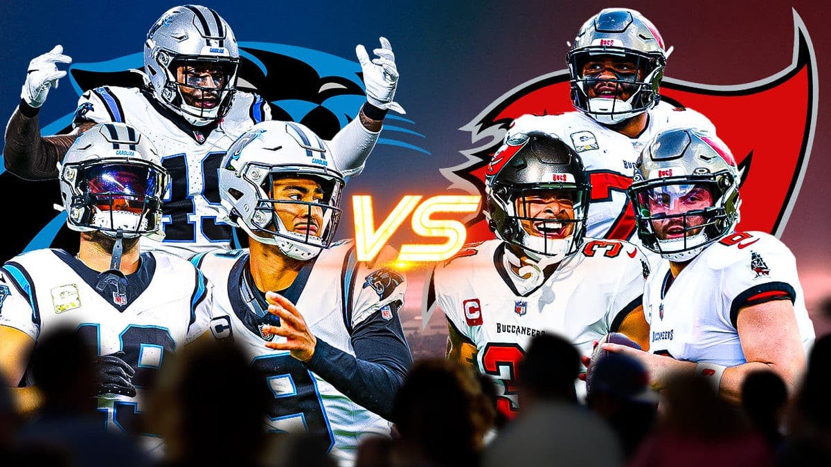 Carolina Panthers Adam Thielen, Bryce Young, and Frankie Luvu VS. Tampa Bay Buccaneers Antoine Winfield Jr., Baker Mayfield, and Tristan Wirfs