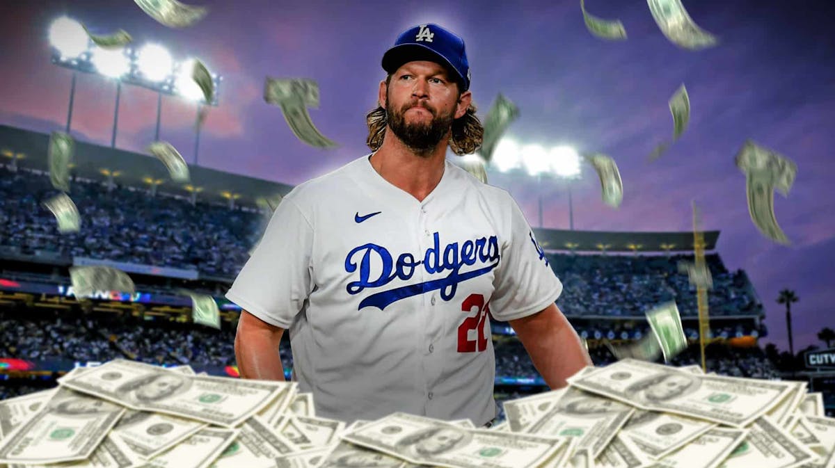 Clayton Kershaw surrounded by a pile of cash.