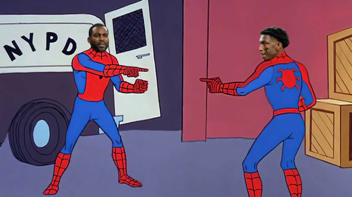 Cowboys' DaRon Bland and Michael Vick as the spiderman meme pointing at each other