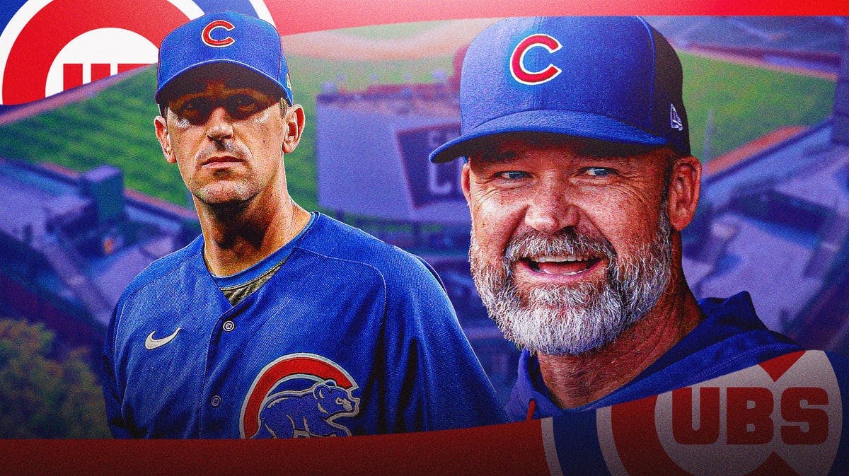 Chicago Cubs pitcher Kyle Hendricks and Cubs manager David Ross