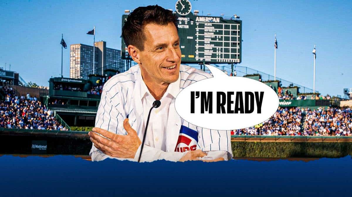 Craig Counsell in a Cubs uniform. Speech bubble that says: I’m ready