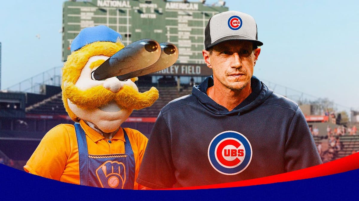 Bernie Brewer and Chicago Cubs manager Craig Counsell