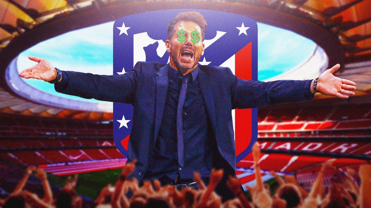 Diego Simeone coaching Atletico Madrid with money signs in his eyes
