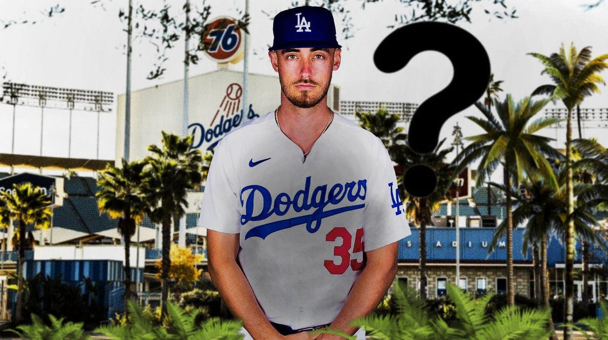 Cody Bellinger in a Dodgers uniform. Question mark next to him.