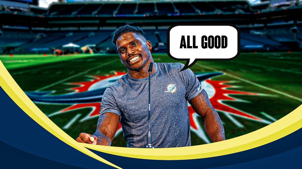 Miami Dolphins' Tyreek Hill and speech bubble “All Good”