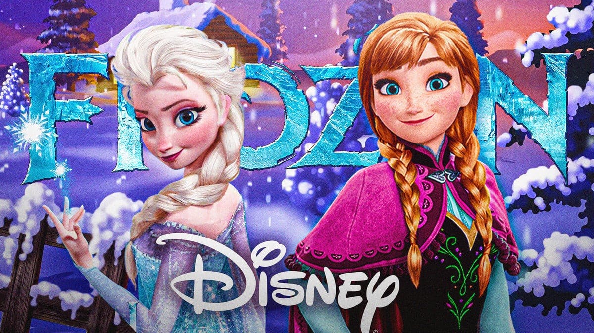 Anna and Else with Frozen and Disney logos.