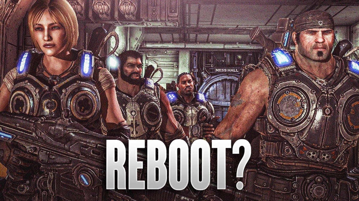 Gears of War characters with the caption "Reboot?"
