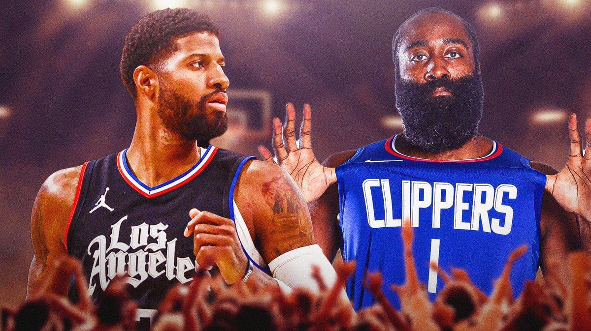 Paul George, James Harden in a Clippers jersey