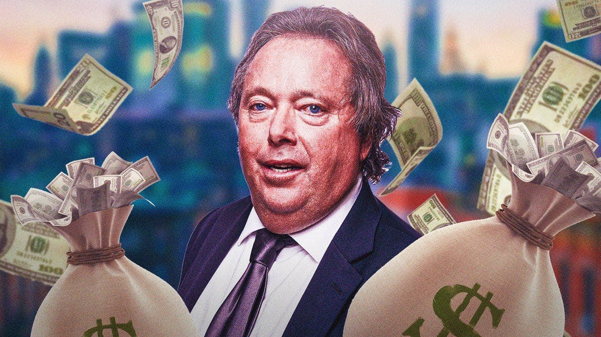 Imax CEO Richard Gelfond with money bags and money.