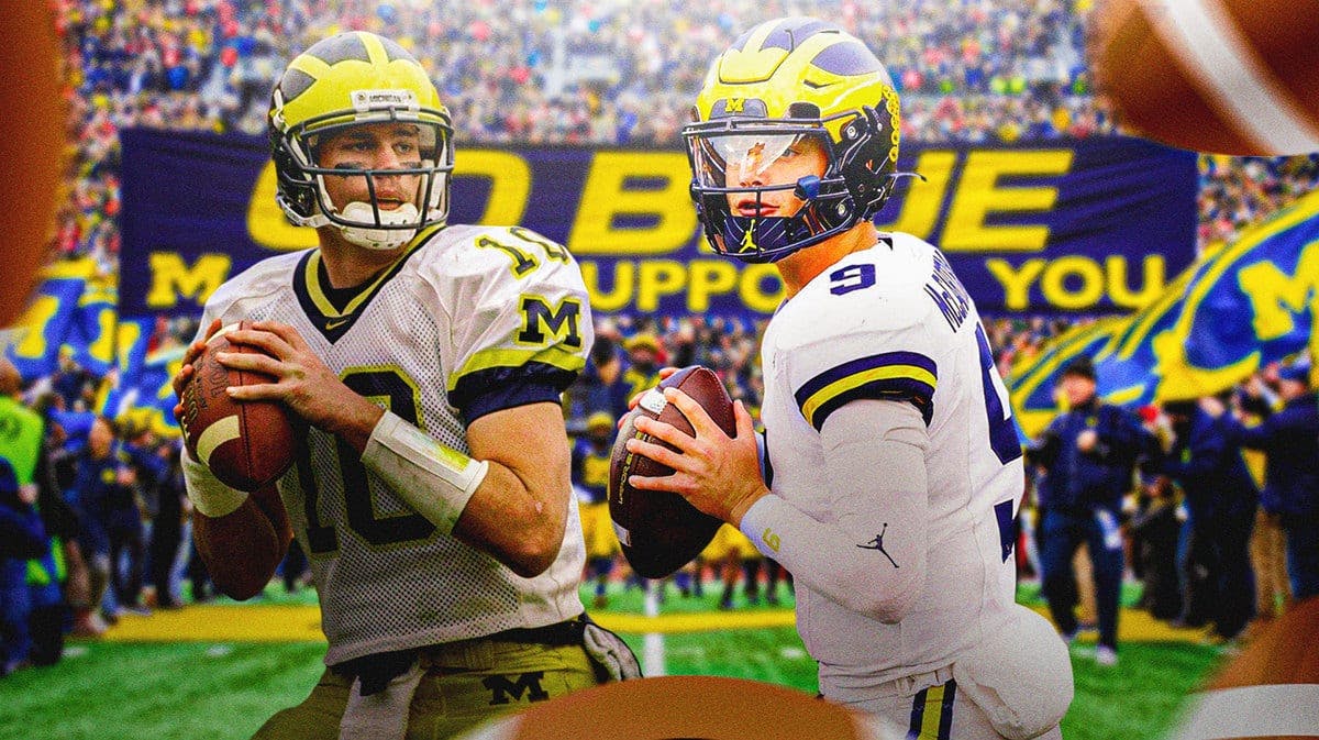 Michigan quarterbacks JJ McCarthy and Tom Brady