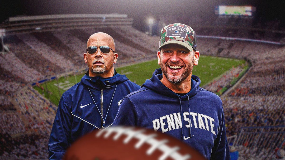 Penn State football, Michigan football, Nittany Lions, James Franklin, Mike Yurcich, James Franklin and Mike Yurcich with Penn State football stadium in the background