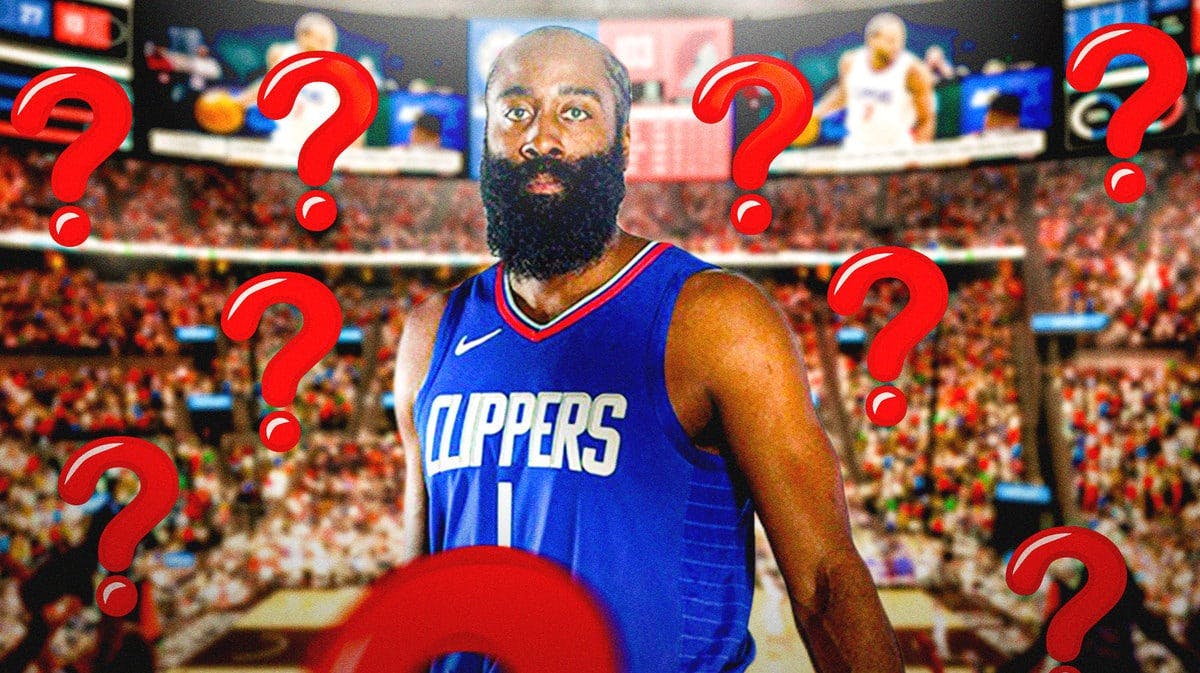 Clippers' James Harden looking serious. Question marks everywhere.