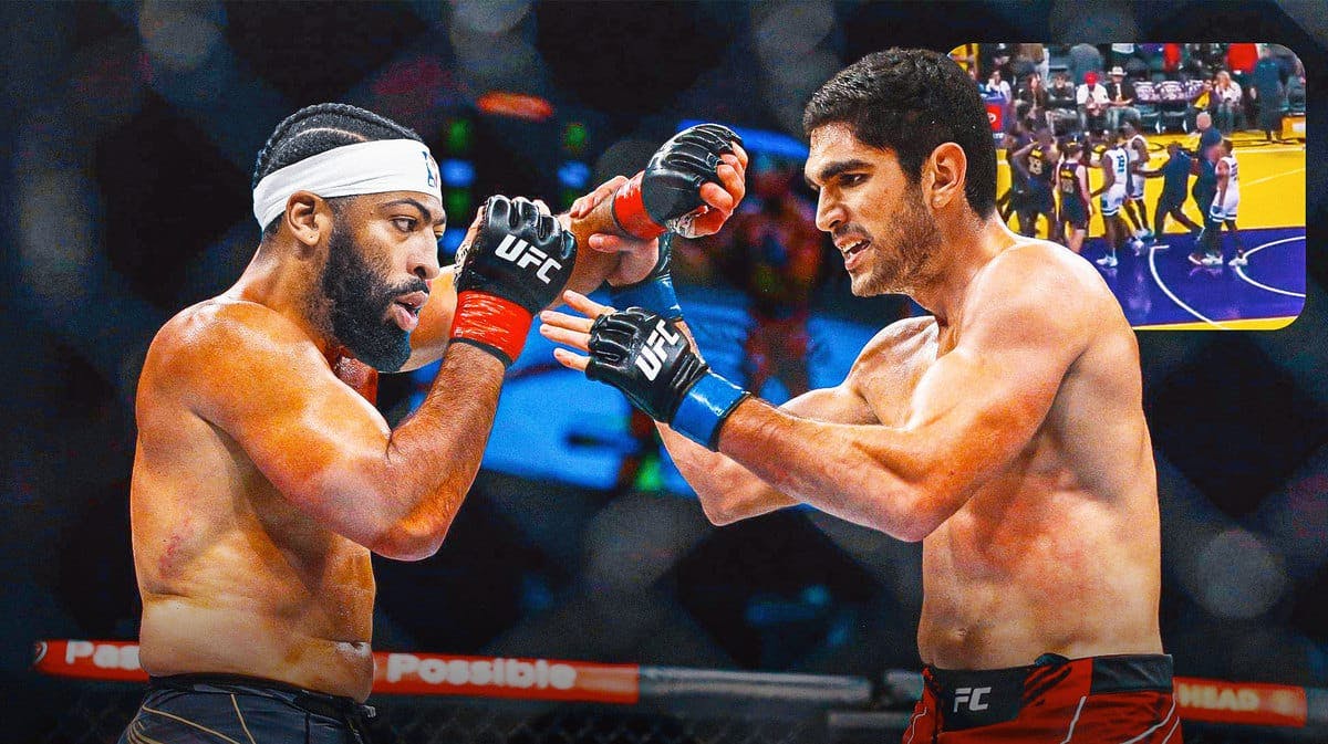 Anthony Davis of the Lakers and Santi Aldama of the Grizzlies as UFC fighters fighting