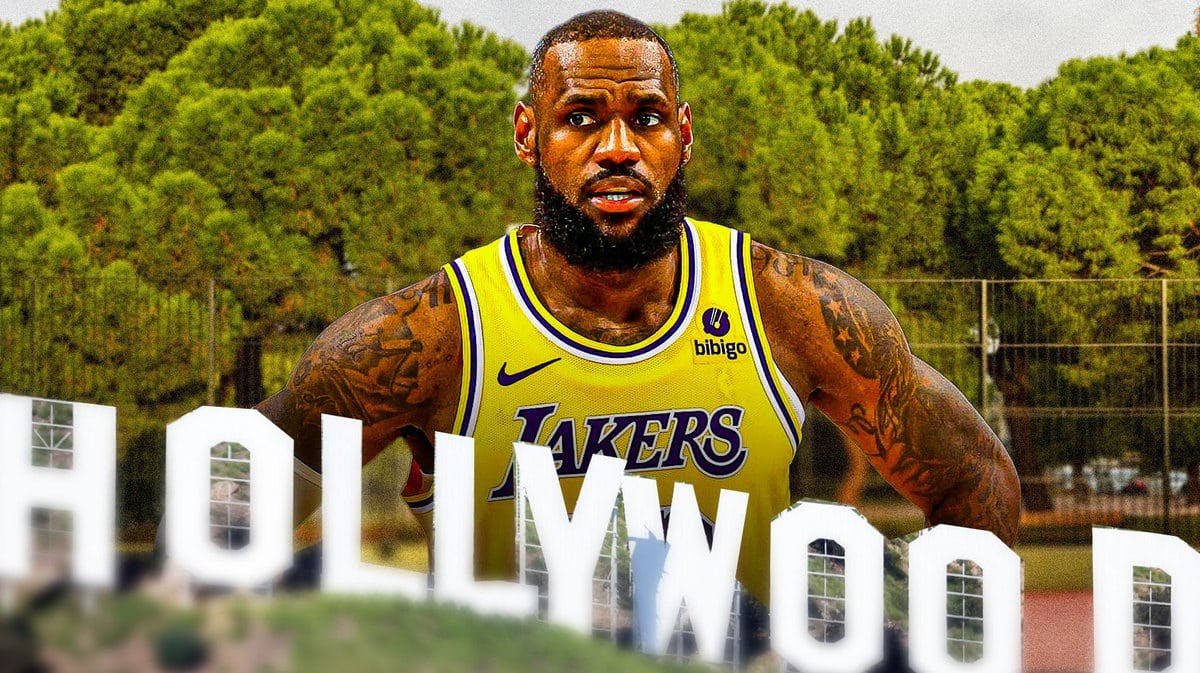 LeBron James over the Hollywood sign