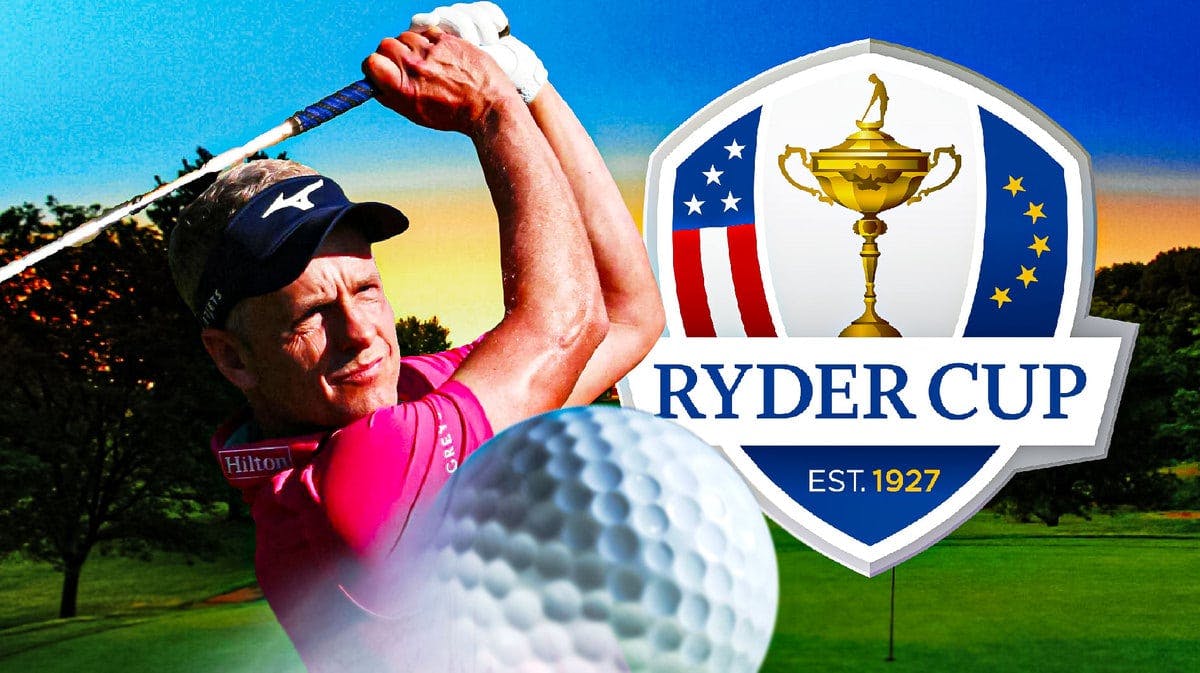 PHoto: Luke Donald in action, Ryder Cup logo behind him