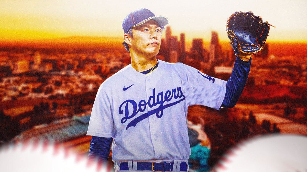 Yoshinobu Yamamoto in a Dodgers uniform