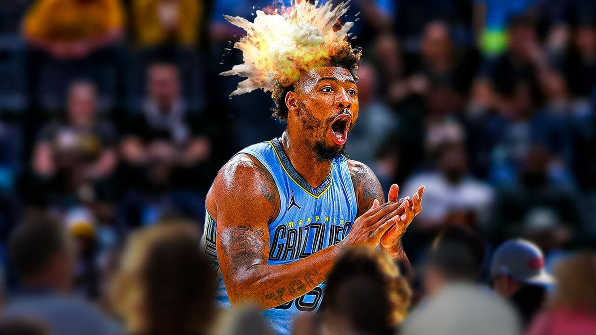 Marcus Smart of the Grizzlies looking mad/hyped with mindblown effect on head